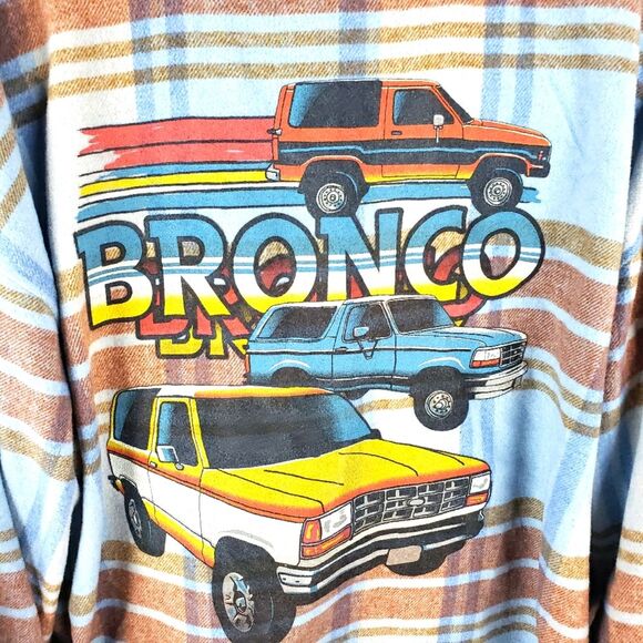 Women's Ford Blue Brown Plaid Ford Bronco Graphic Button Up Shirt Size XXL - Picture 7 of 10